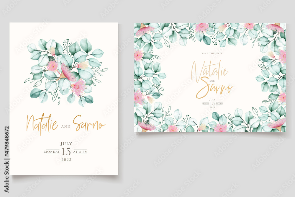 hand drawn eucalyptus invitation card set hand drawn eucalyptus invitation card set