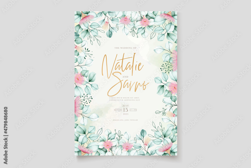 hand drawn eucalyptus invitation card set hand drawn eucalyptus invitation card set