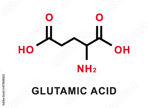 Glutamic acid chemical formula. Glutamic acid chemical molecular structure. Vector illustration