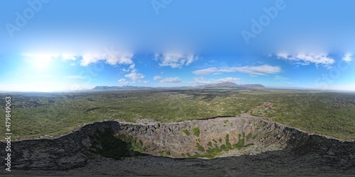 Aerial drone landscape of Eldborg Crater in south Iceland photo