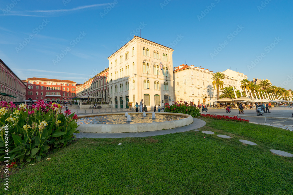 The Mediterranean square and red palace at Split, Croatia