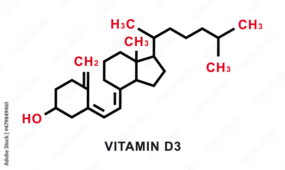 Vitamin D3 chemical formula. Vitamin D3 chemical molecular structure. Vector illustration Vitamin D3 chemical formula. Vitamin D3 chemical molecular structure. Vector illustration