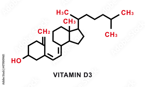 Vitamin D3 chemical formula. Vitamin D3 chemical molecular structure. Vector illustration