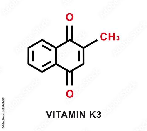 Vitamin K3 chemical formula. Vitamin K3 chemical molecular structure. Vector illustration