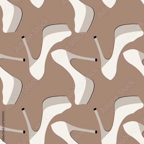 Illustration Seamless pattern on a square background - beautiful shoes on a high platform and thin heels. Design element of books, notebooks, postcards, interior items. Wallpapers, textiles, packaging