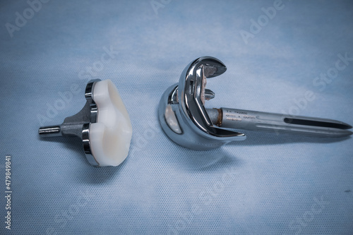 complete explanted knee prosthesis consisting of distal and proximal parts photo
