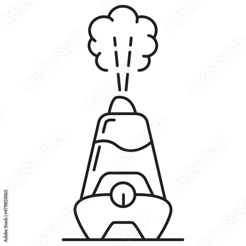 Humidifier with steam jet. Linear icon electronic device diffuser or purifier.Isolated on a blue background. Outline ionizer vector illustration..