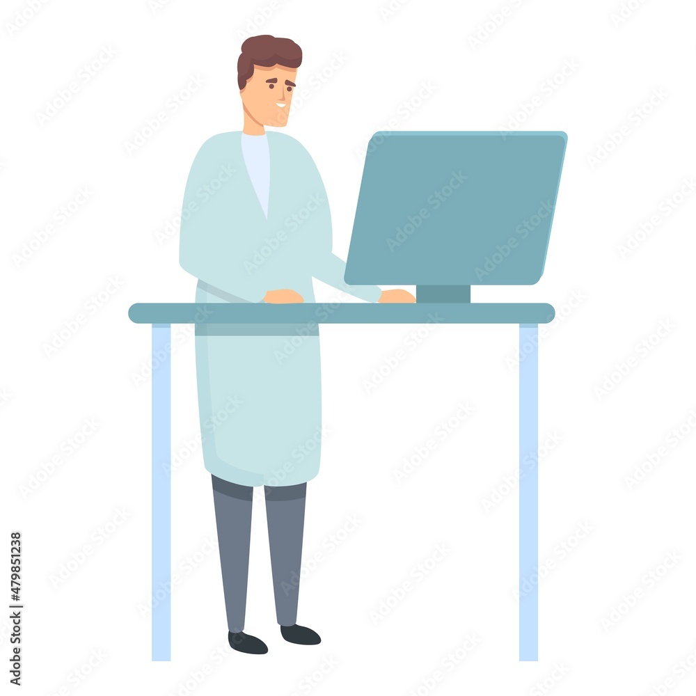 Lab computer research icon cartoon vector. Biology expert. Science acalysis Lab computer research icon cartoon vector. Biology expert. Science acalysis