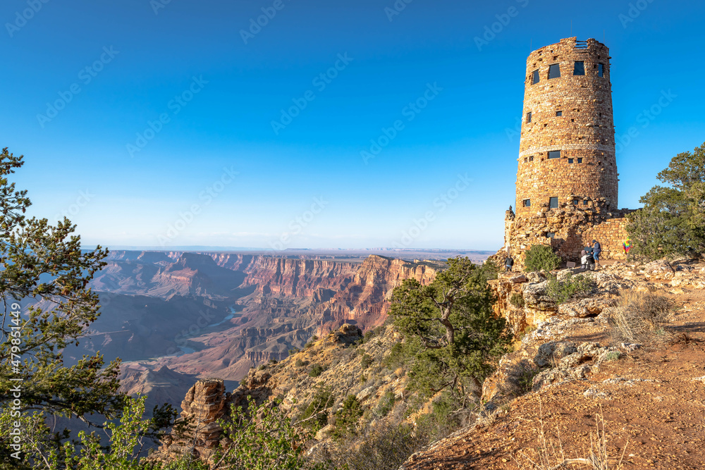 An observation tower on the edge of the Grand Canyon