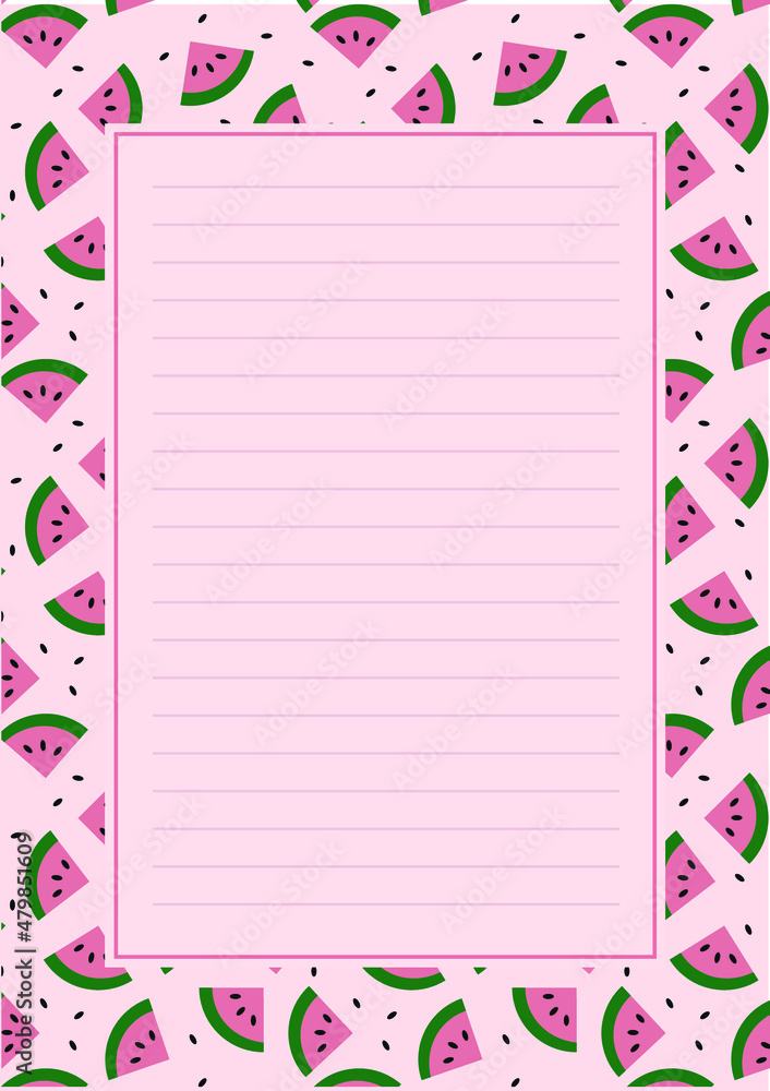 Watermelon letter invitation A4 template illustration vector Watermelon letter invitation A4 template illustration vector