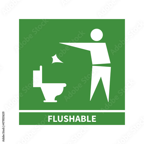 Flushable sign isolated on white. Vector sticker for wet wipes or toilet paper.