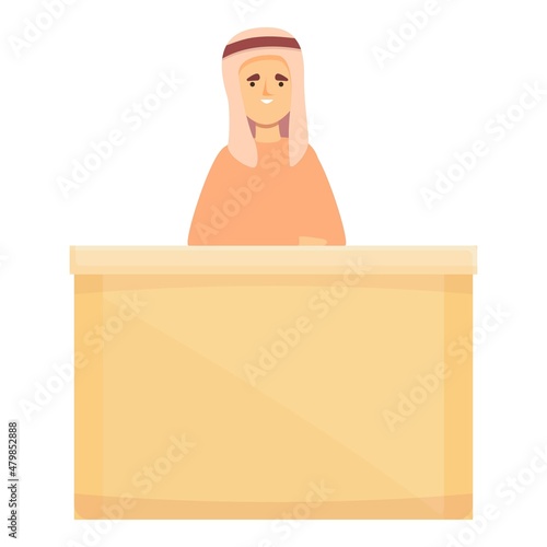Arab girl student icon cartoon vector. Online teacher. Muslim school