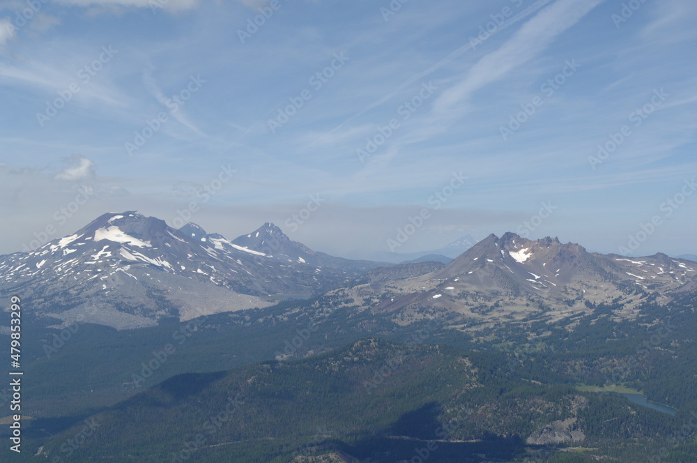 View of the 3 Sisters mountain peaks from Mt Bachelor near Bend, Oregon