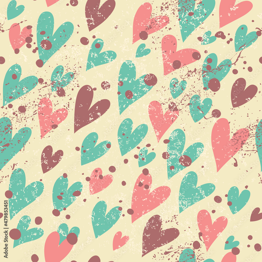 Elegant template for fashion prints. Seamless pattern with hearts in retro style. Beige background. Elegant template for fashion prints. Seamless pattern with hearts in retro style. Beige background.