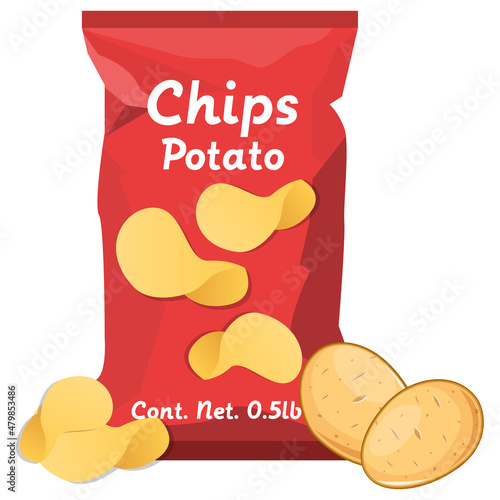 Bag of fries potatoes concept fast food illustration product grocery