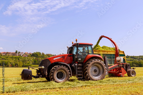 Agricultural machinery in the field  forage harvesting  harvesting. Feed for cows.