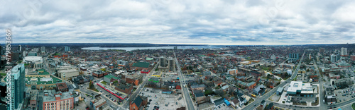 Aerial panorama of Hamilton, Ontario, Canada downtown in late autumn