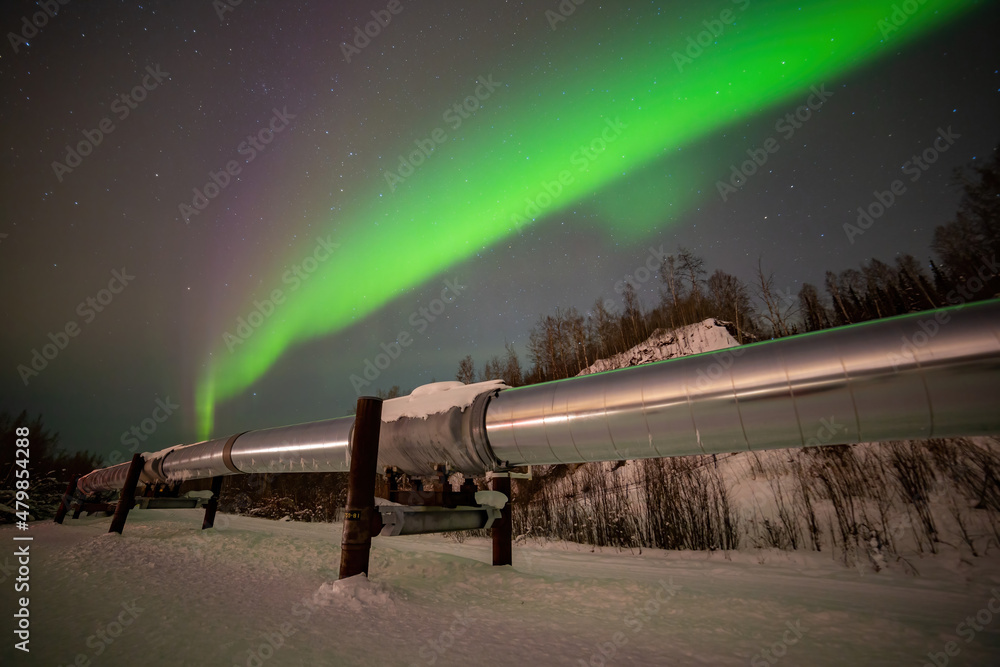 Beauitful aurora over Trans-Alaska Pipeline System