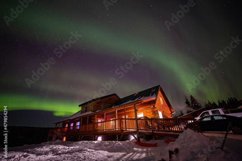 Obraz na płótnie Strong Aurora over sky at Fairbanks, Alaska w salonie