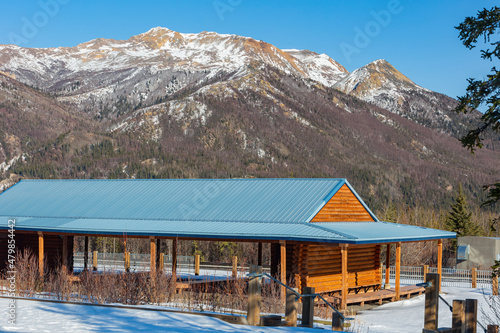 Afternoon landscape in Denali National Park and Preserve and train station