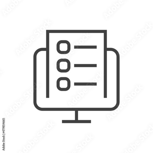 Quiz, test, survey, exam vector concept. Desktop PC with online question