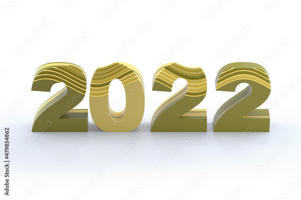 New Year 2022 Based on Sliced Pieces on Isolated White Background. 3d Rendering New Year 2022 Based on Sliced Pieces on Isolated White Background. 3d Rendering