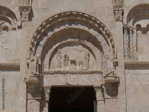 Closeup of the decorations over the entance of St. Mary Cathedral in Termoli photo