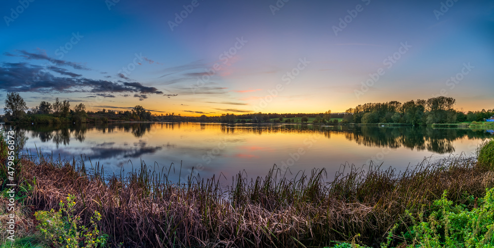 Willen lake at sunset in Milton Keynes. England