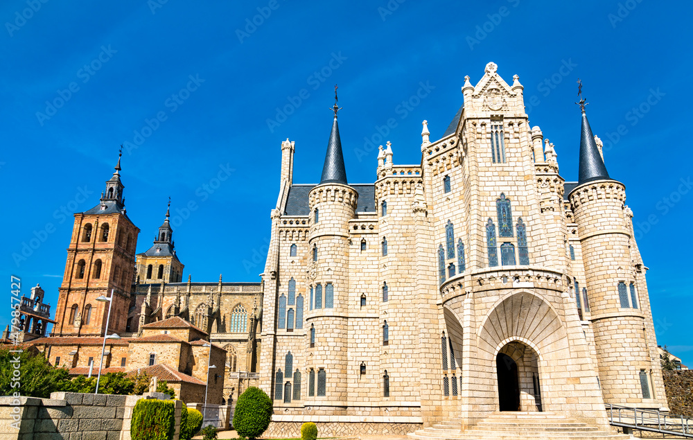 The Episcopal Palace and the Cathedral in Astorga, the province of Leon in Spain