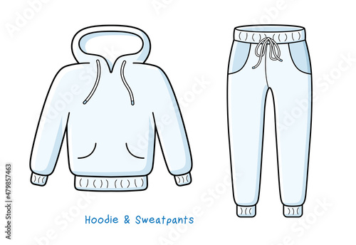 White grey hoodie or sweatshirt and jogger pants or sweatpants isolated cartoon vectors