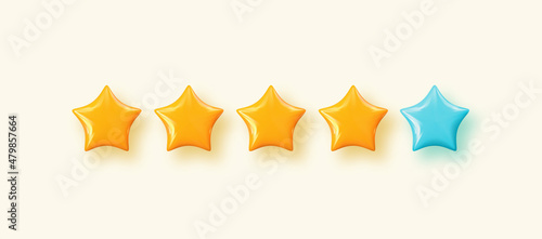 3d vector rating yellow and blue stars, isolated design elements. Vote quality ranking cartoon star on light background
