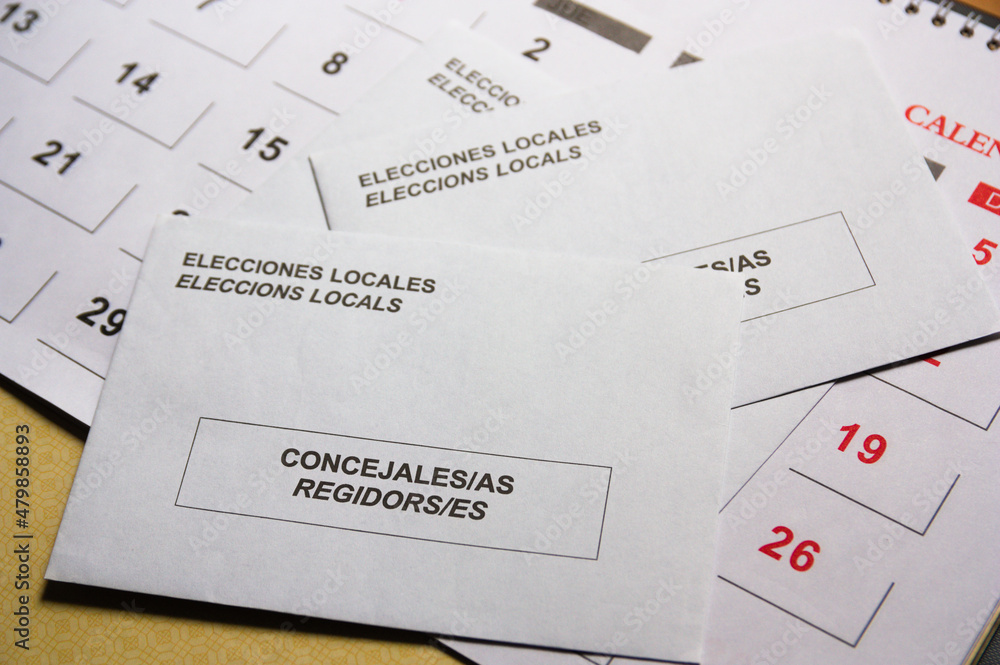 Electoral envelopes for local or municipal elections in Spain on a calendar Electoral envelopes for local or municipal elections in Spain on a calendar