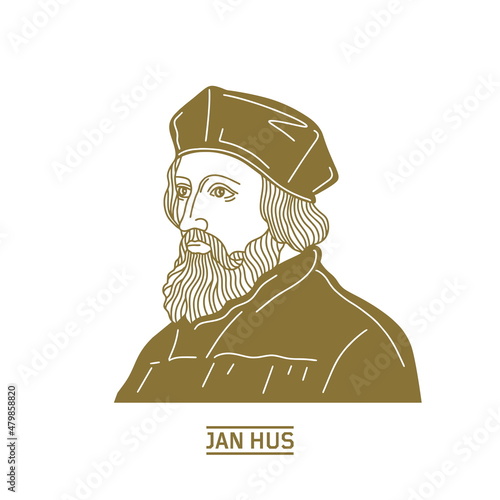 Jan Hus (1369-1415) was a Czech theologian, Catholic priest, philosopher, master, dean, and rector of the Charles University in Prague who became a church reformer, an inspirer of Hussitism photo