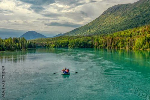 Kenai River on the Kenai Peninsula Alaska in the summer, rafters go fishing for King Salmon