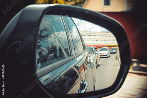 Reflection in the car mirror