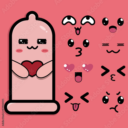 Condom cartoon, Condom mascot, Health care protect, Valentine days