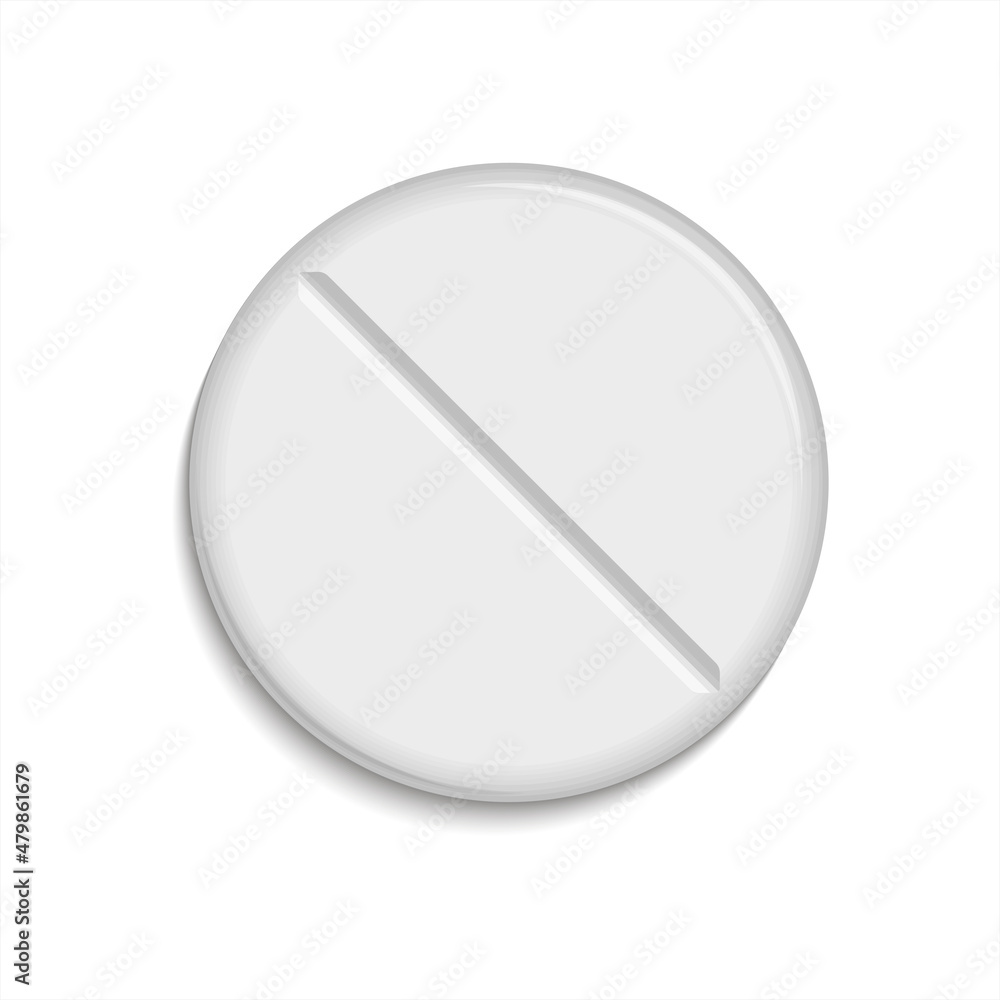 Realistic 3d medical pill icon isolated on white background. Design template for graphics, banners. Top view white pill Realistic 3d medical pill icon isolated on white background. Design template for graphics, banners. Top view white pill