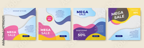 Pastel bloob blue pink colorful sale post design template background photo