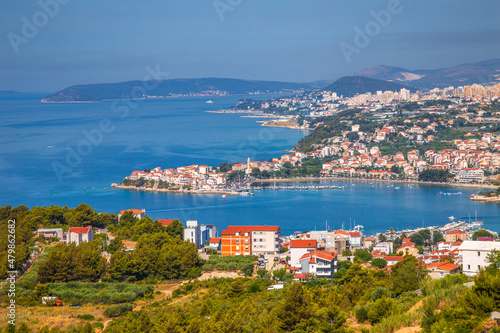 Top view of the Podstrana village on the Adriatic Sea, near of Split town, Croatia, Europe.