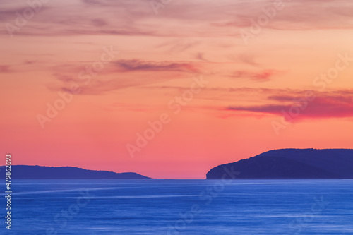 Sea landscape just after sunset on the Adriatic sea near Split town in Croatia, Europe.