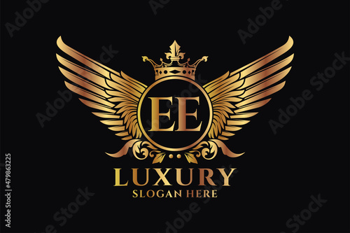 Luxury royal wing Letter EE crest Gold color Logo vector, Victory logo, crest logo, wing logo, vector logo template.