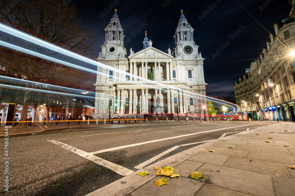 Saint Paul's cathedral at night in London. England