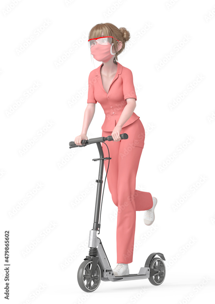 nurse girl is riding a electric scooter nurse girl is riding a electric scooter