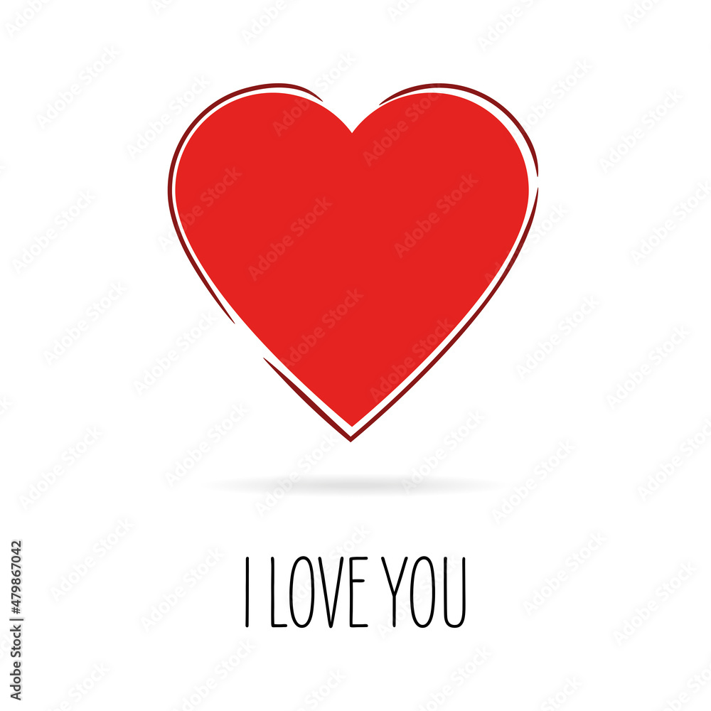 I love you - Heart icon with shadow and text on a white background