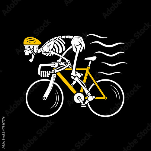 Illustration of skull riding a road bike