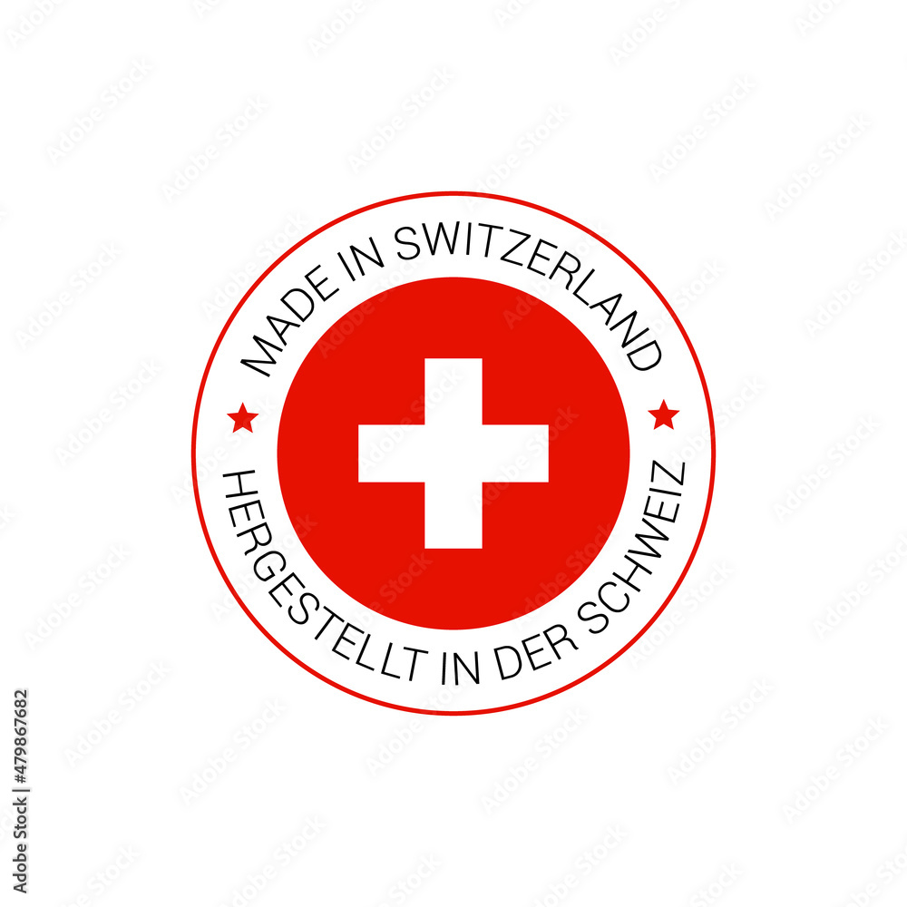 Swiss made product label. Switzerland quality flag vector sticker icon logo Swiss made product label. Switzerland quality flag vector sticker icon logo
