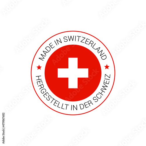 Swiss made product label. Switzerland quality flag vector sticker icon logo