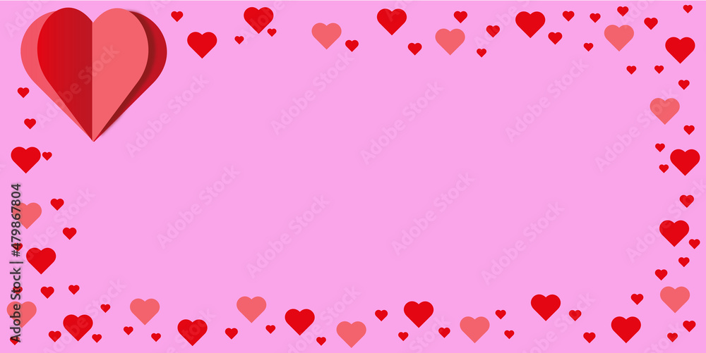 Valentine's Day card with hearts. Pink background for greeting cards. Wedding invitation