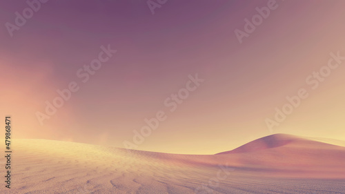 Obraz na plátně Abstract fantastic desert landscape with sand dunes under clear cloudless sky at dusk or dawn