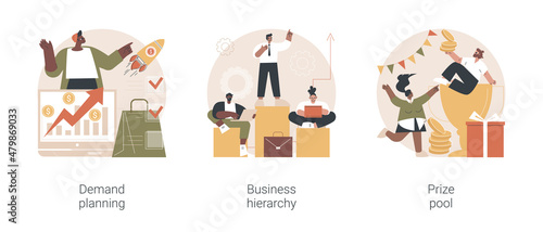 Making profit abstract concept vector illustration set. Demand planning, business hierarchy, prize pool, corporate ladder, digital sales forecast, finance management, promotion abstract metaphor.